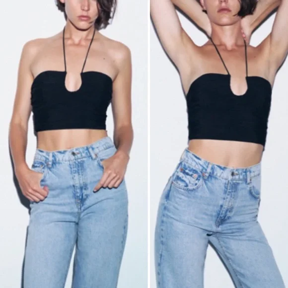 NWT Zara Draped Ruched Halter Crop Top - Picture 3 of 13